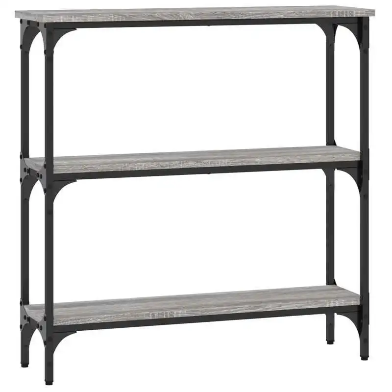 Konzolový stolek, kov, dřevo, černá, šedá, LOMIR