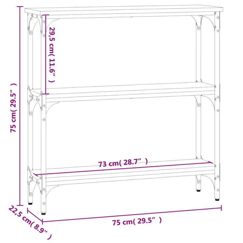 Konzolový stolek, kov, dřevo, černá, dub rustikal, LOMIR