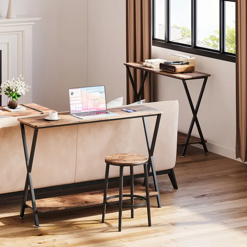 Konzolový stolek, dřevo, kov, vintage, černá, NEWCASTLE