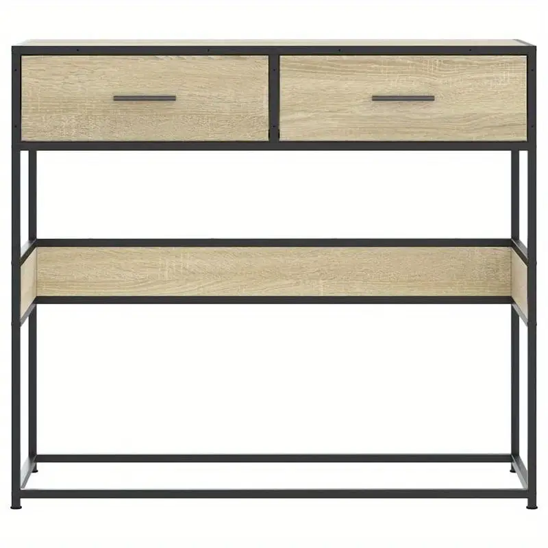 Konzolový stolek, dřevo, kov, dub sonoma, černá, SEAFORD