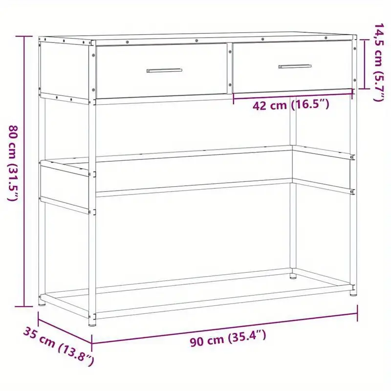 Konzolový stolek, dřevo, kov, dub sonoma, černá, SEAFORD