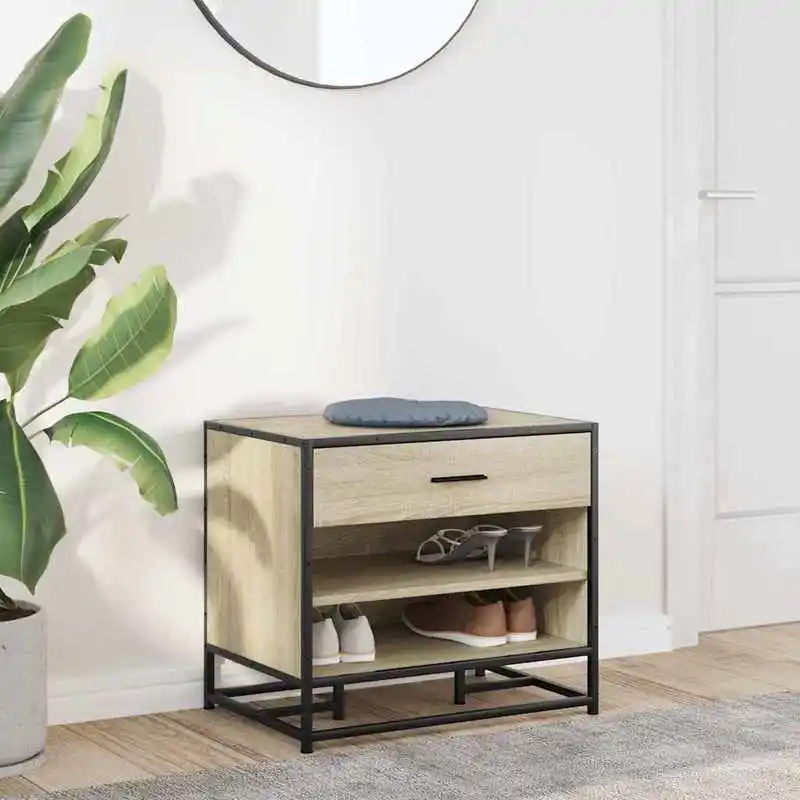 Botník, dřevo, kov, dub sonoma, černá, TREDIS