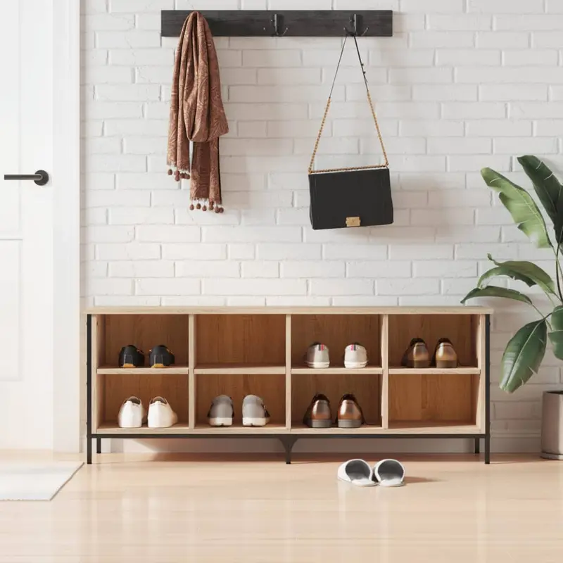 Botník, dřevo, kov, dub sonoma, černá, FERRUM