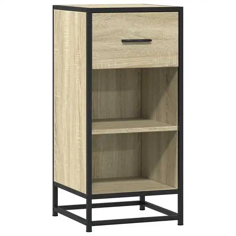 Komoda, 1 zásuvka, dřevo, kov, dub sonoma, černá, NORTY TYP 11