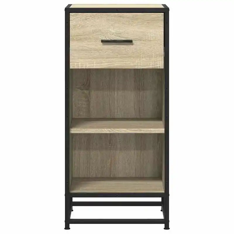 Komoda, 1 zásuvka, dřevo, kov, dub sonoma, černá, NORTY TYP 11