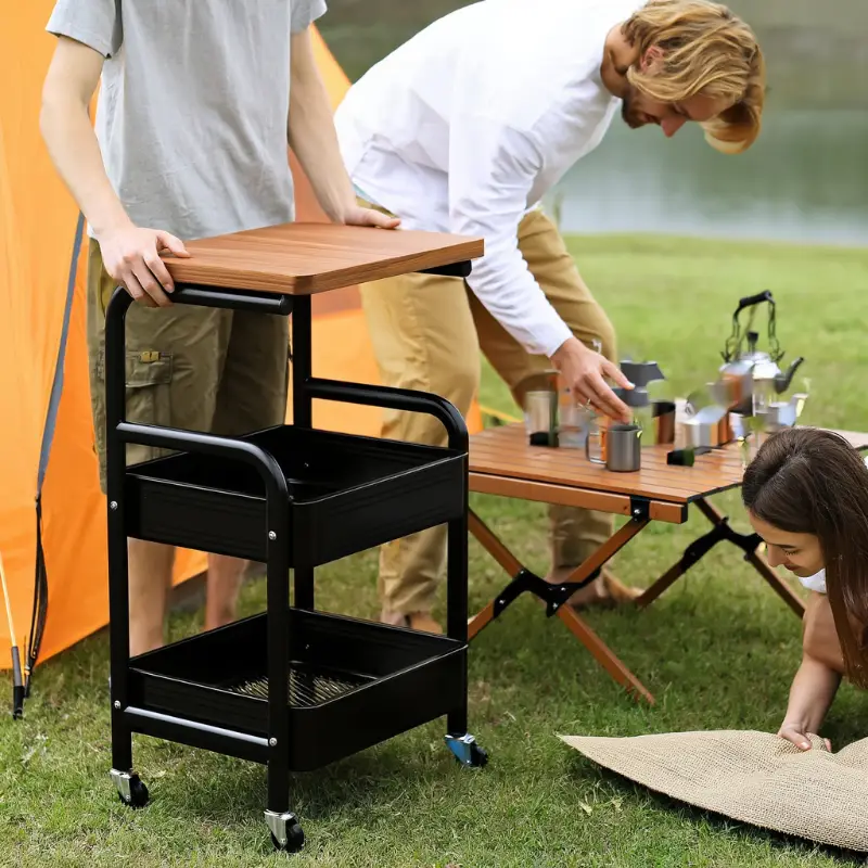 Servírovací stolek, dřevo, kov, ořech, černá, VERMONT