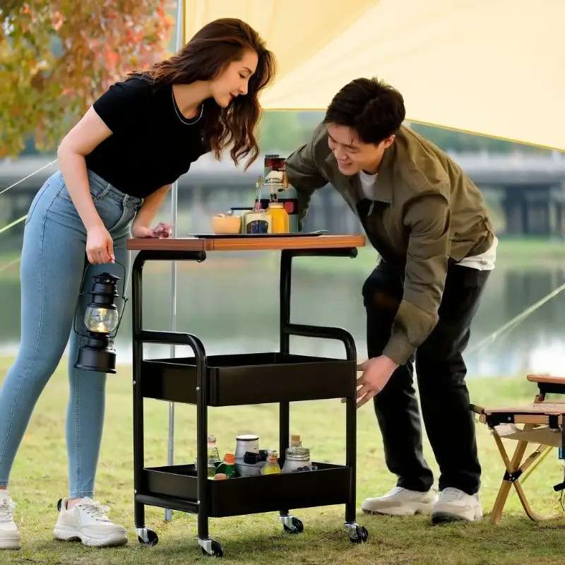 Servírovací stolek, dřevo, kov, ořech, černá, VERMONT