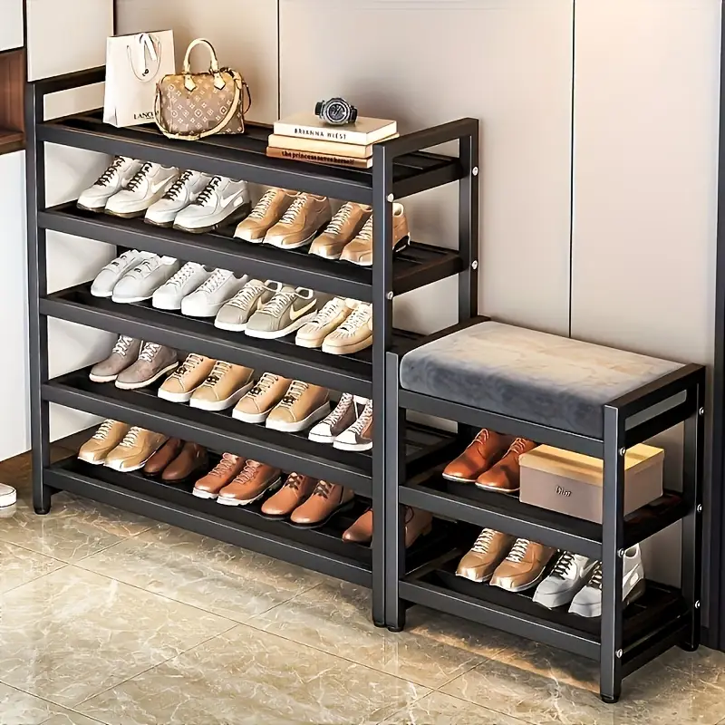 Botník, lavice na boty, kov, látka, šedá, MERGA