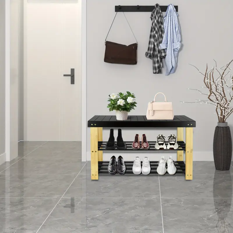 Botník, lavice na boty, dřevo, černá/přírodní, KAPPY