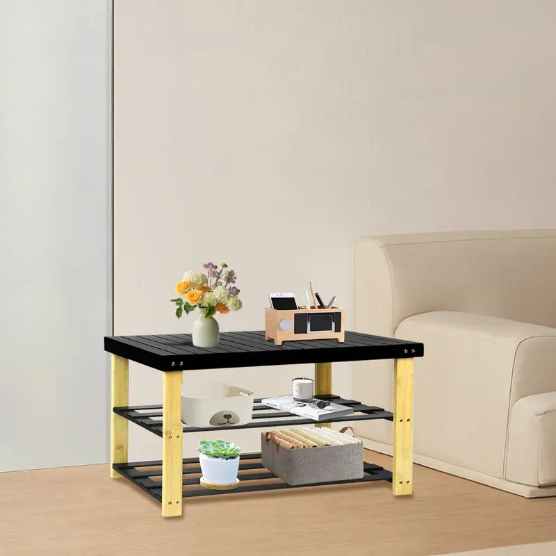 Botník, lavice na boty, dřevo, černá/přírodní, KAPPY