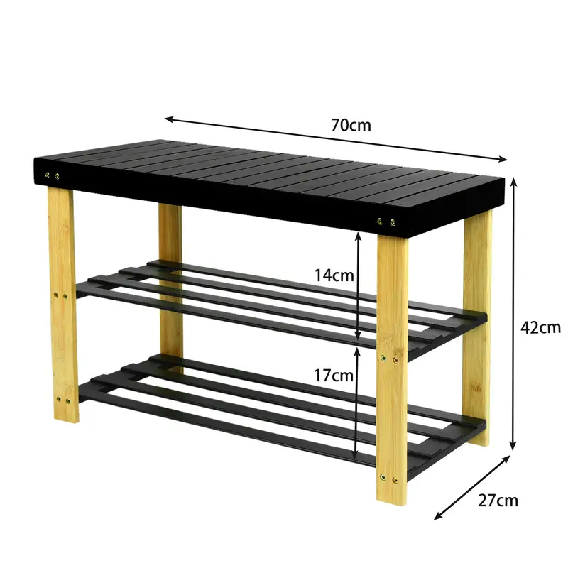 Botník, lavice na boty, dřevo, černá/přírodní, KAPPY