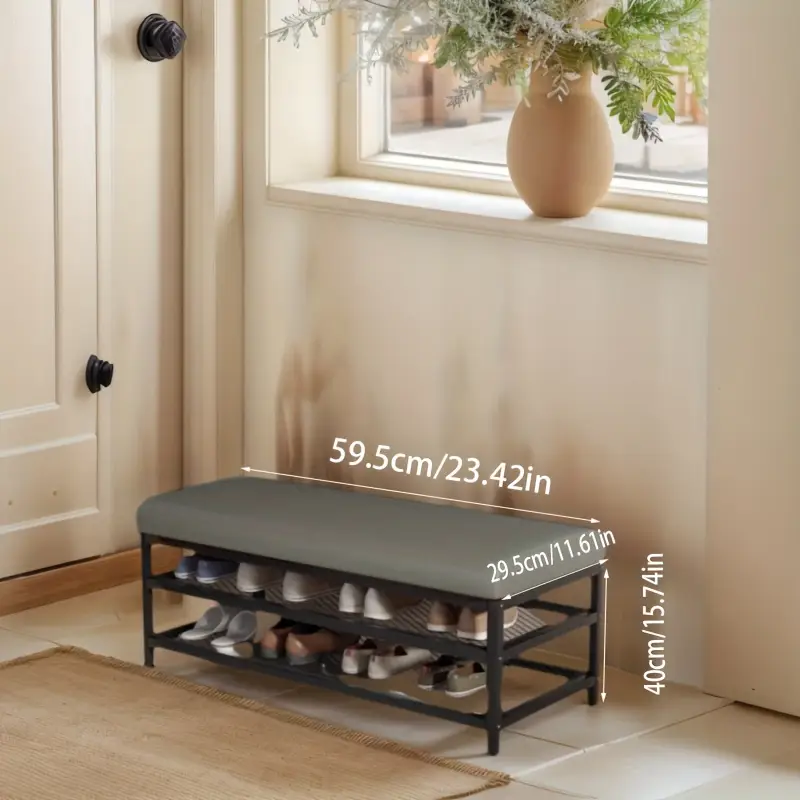 Botník, lavice na boty, kov, ekokůže, šedá, LANGELLA