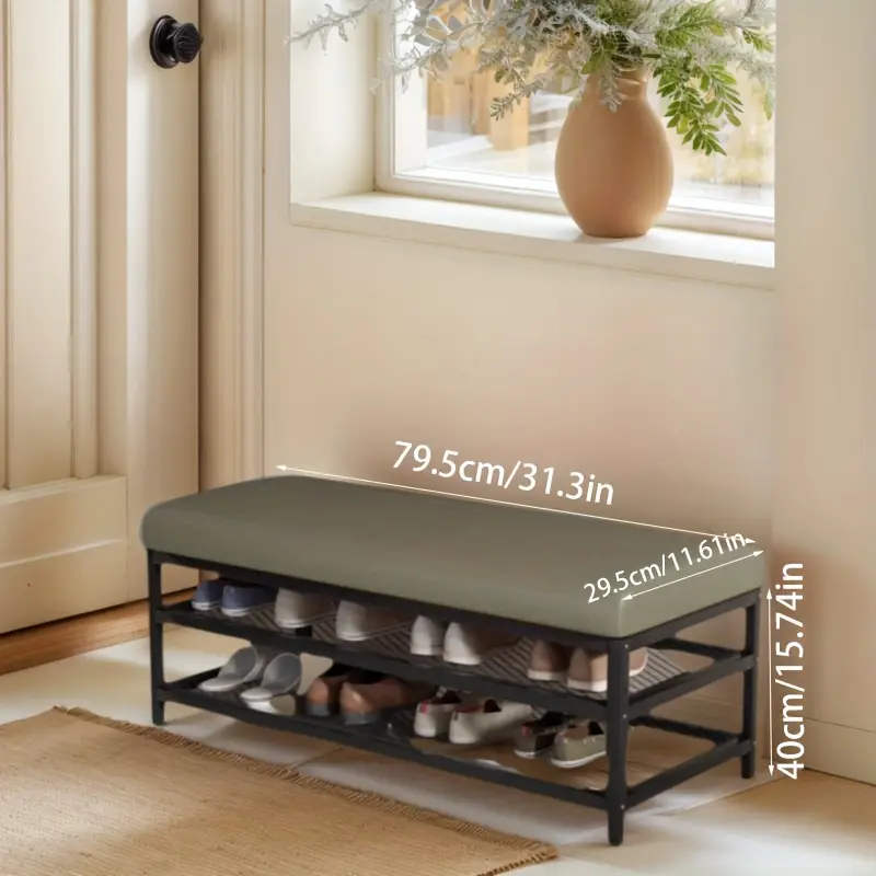 Botník, lavice na boty, kov, ekokůže, šedá, LANGELLA 2