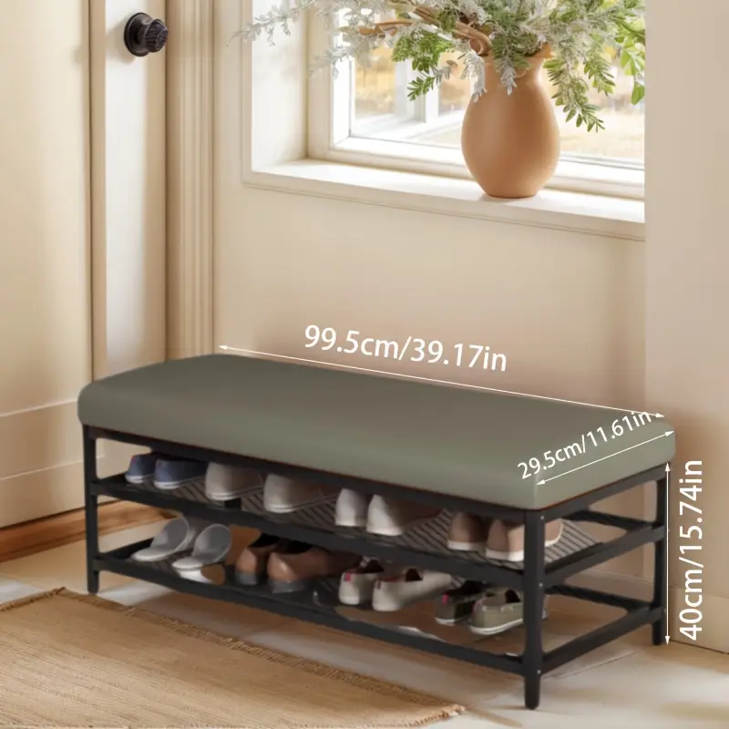 Botník, lavice na boty, kov, ekokůže, šedá, LANGELLA 3