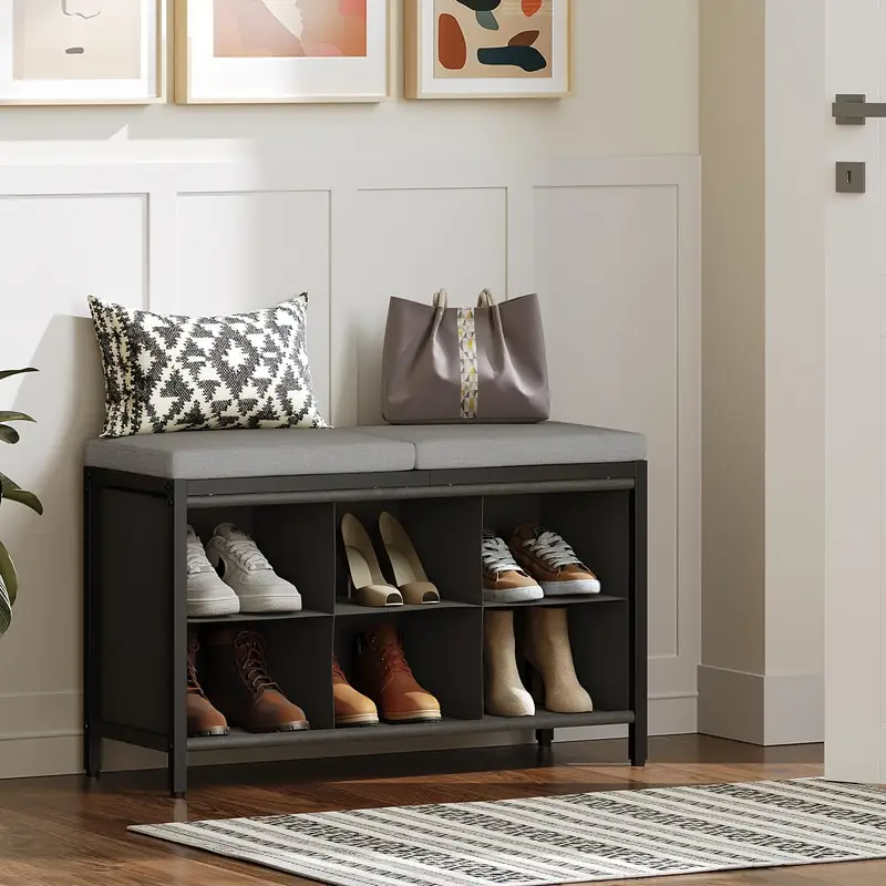 Botník, lavice na boty, kov, látka, černá, šedá, PADOVA