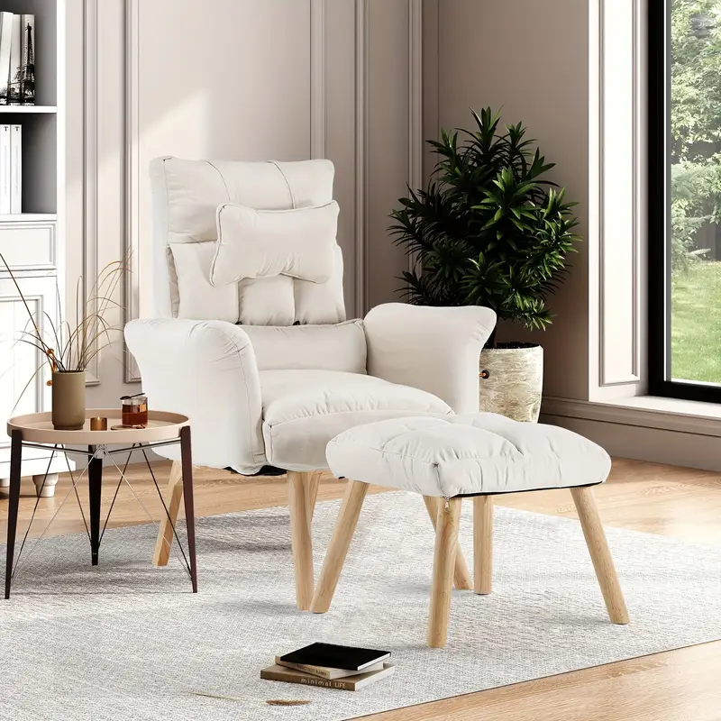 Křeslo relaxační, s podnožkou, polohovací, nohy dřevěné, látka žlutá, SAMY