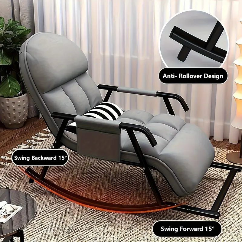 Křeslo relaxační, houpací s polohováním, kov, látka šedá, SAMANTA