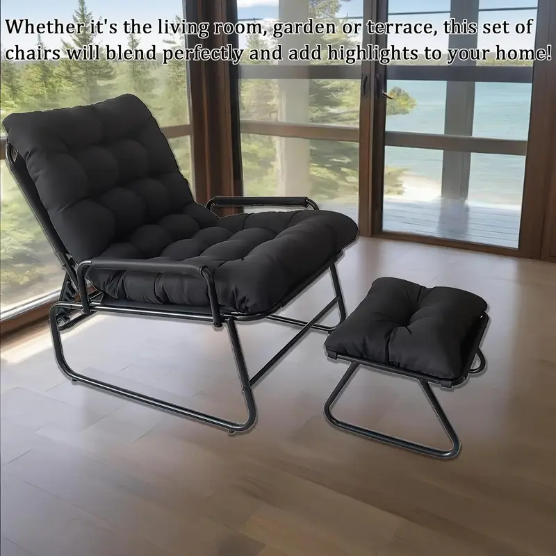 Křeslo relaxační, polohovací, s podnožkou, kov, látka, černá/černá, MARKEN