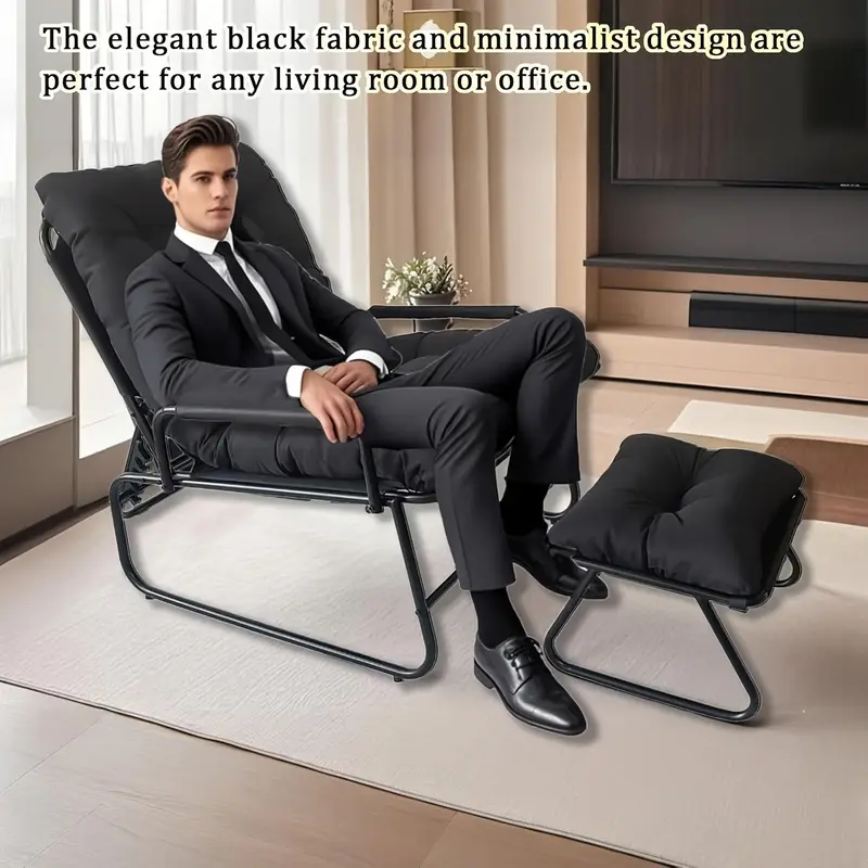 Křeslo relaxační, polohovací, s podnožkou, kov, látka, černá/černá, MARKEN
