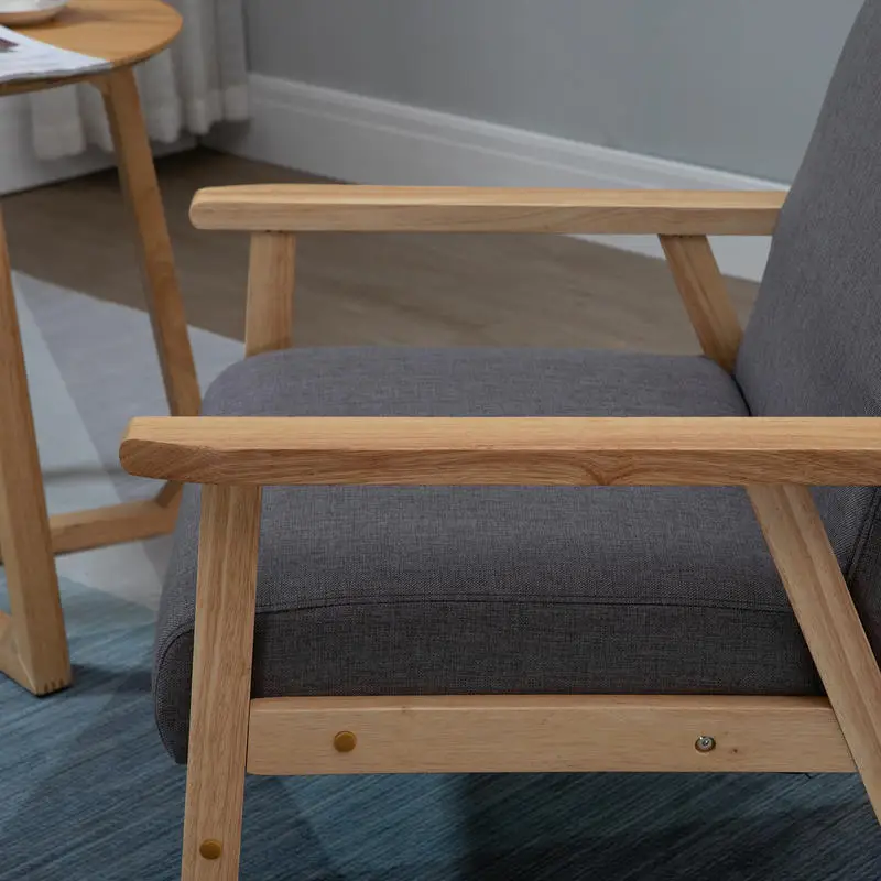 Křeslo relaxační, dřevo, látka, přírodní/šedá, FLER