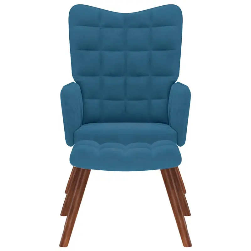 Křeslo relaxační, s podnožkou, dřevo ořech, látka modrá, TITAN