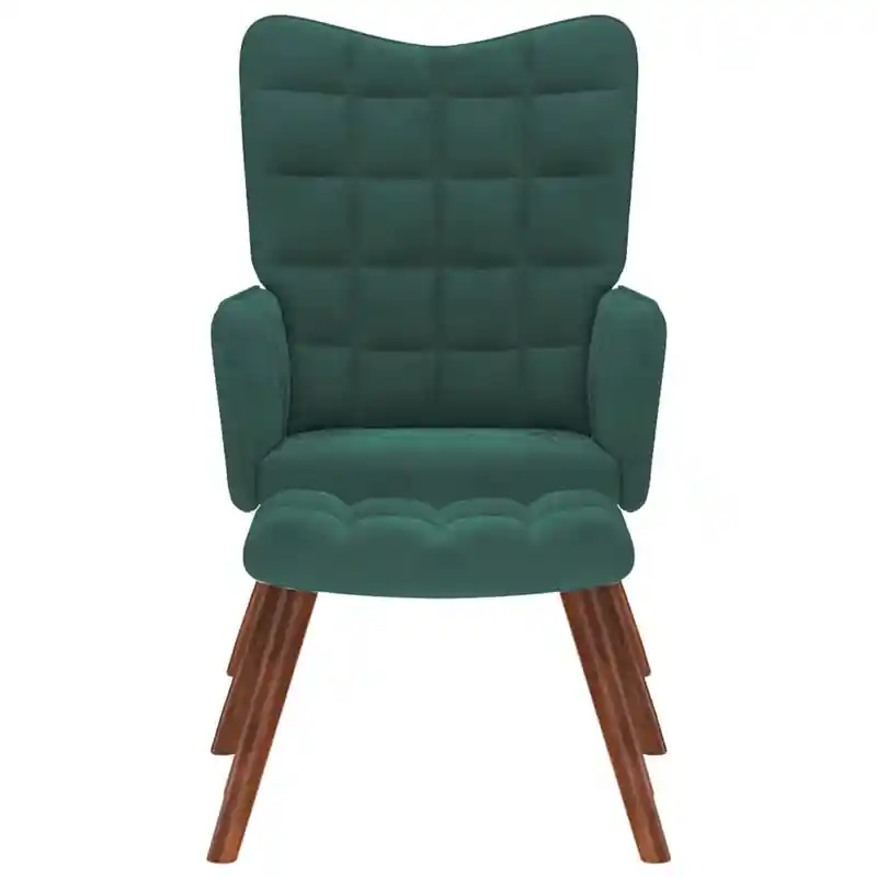 Křeslo relaxační, s podnožkou, dřevo ořech, látka tmavě zelená, TITAN