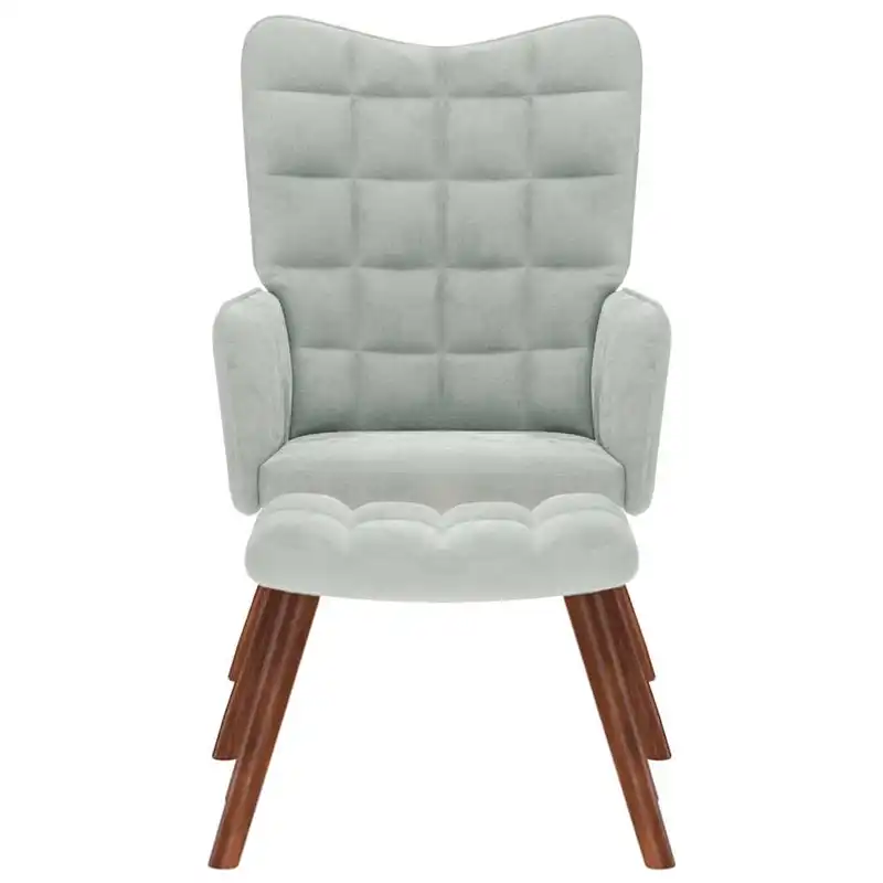 Křeslo relaxační, s podnožkou, dřevo ořech, látka světle šedá, TITAN