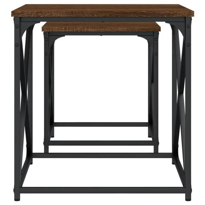 Konferenční stolek, sada 2 kusů, kov, dřevo, černá, dub hnědý, BERTEL