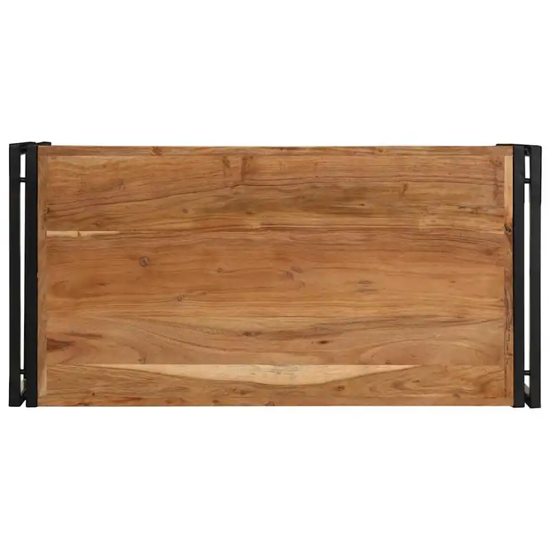 Konferenční stolek, kov, masivní akácie, černá, přírodní, EBREL