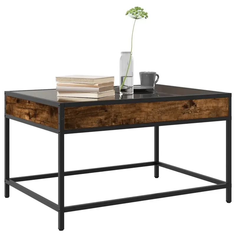 Konferenční stolek, LED podsvícení, kov, dřevo, tvrzené sklo, černá, dub kouřový, sklo čiré, INFINITY 4