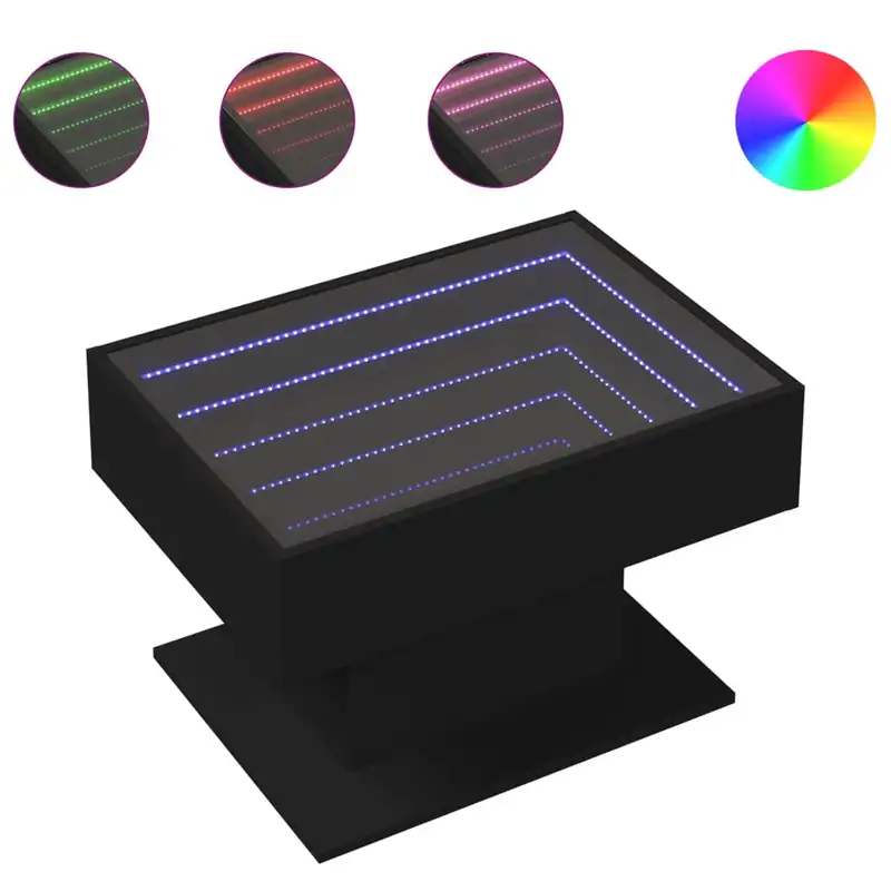 Konferenční stolek, LED podsvícení, dřevo, tvrzené sklo, černá, sklo čiré, INFINITY 8