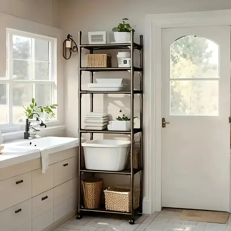 Servírovací stolek, regál, kolečka, kov, plast, černá, OXFORD