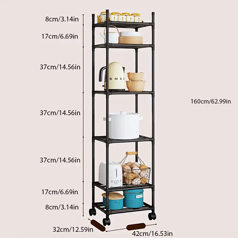 Servírovací stolek, regál, kolečka, kov, plast, černá, OXFORD
