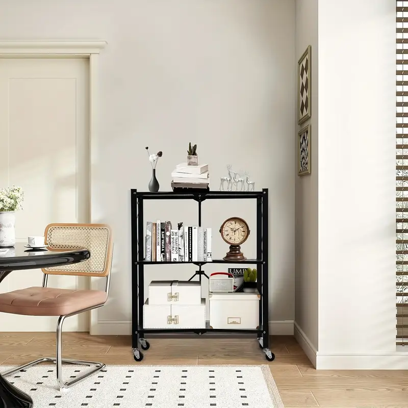 Servírovací stolek, skládací, kolečka, kov, černá, AUSTIN