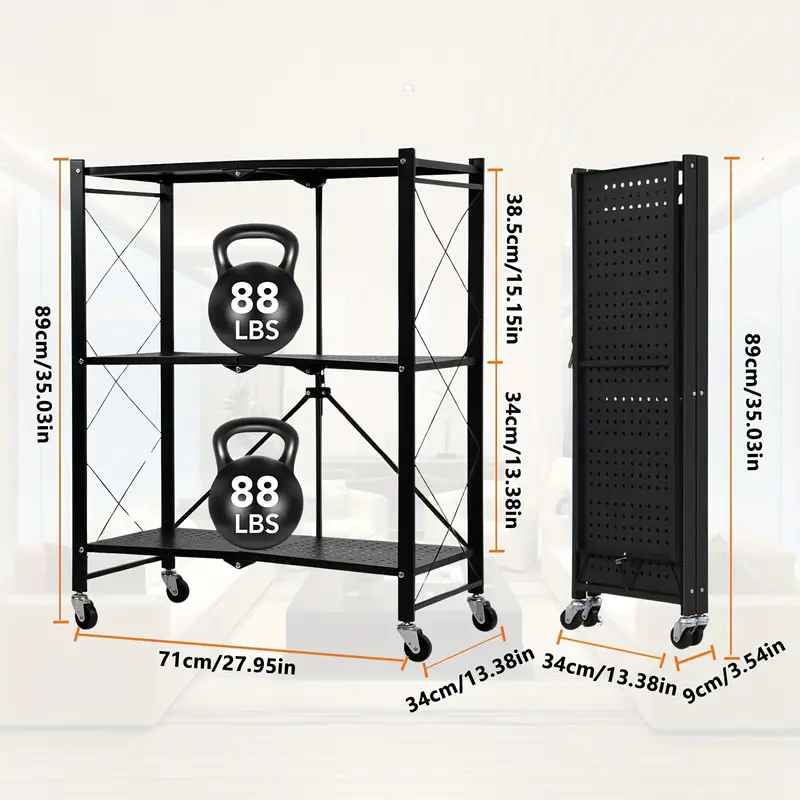 Servírovací stolek, skládací, kolečka, kov, černá, AUSTIN