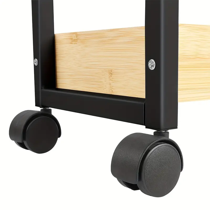 Servírovací stolek, kolečka, kov, bambus, plast, černá, přírodní, PARIS