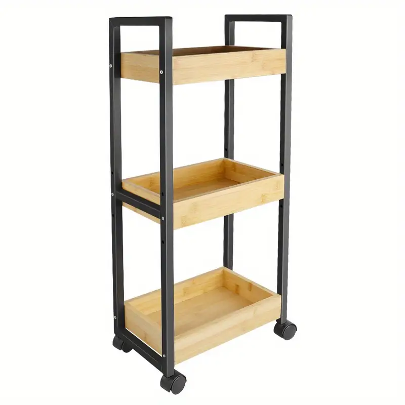 Servírovací stolek, kolečka, kov, bambus, plast, černá, přírodní, PARIS