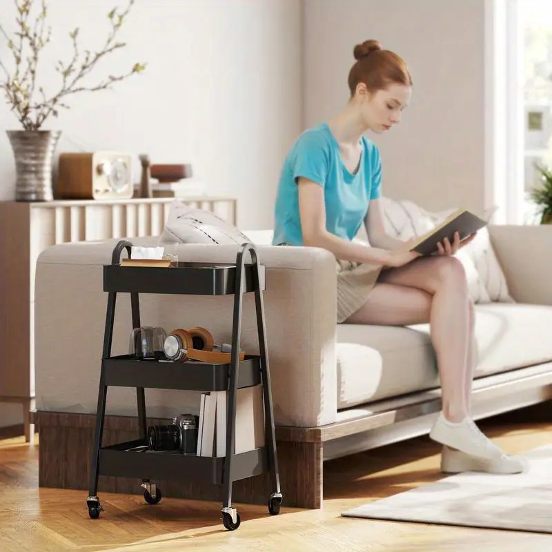 Servírovací stolek, kolečka, kov, plast, černá, BOMBAI