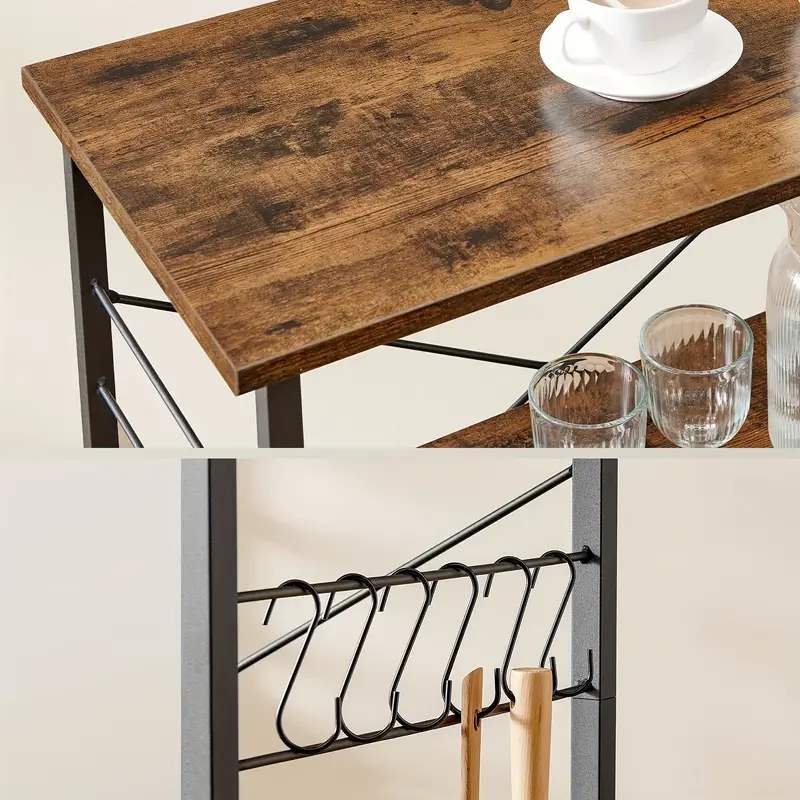 Servírovací stolek, kolečka, kov, dřevo, černá, vintage hnědá, JAKARTA