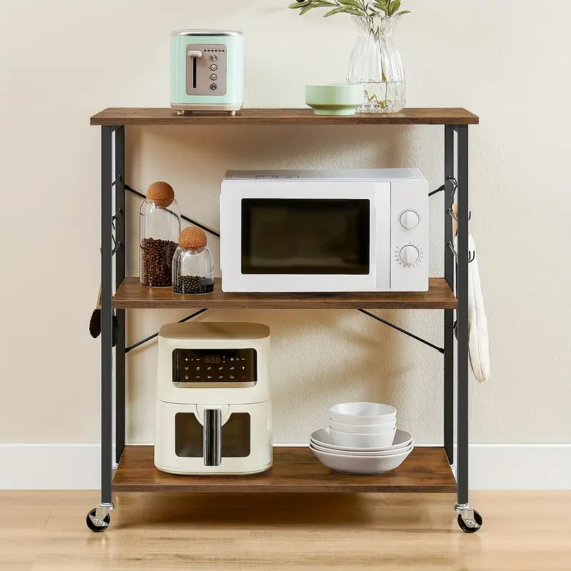 Servírovací stolek, kolečka, kov, dřevo, černá, vintage hnědá, JAKARTA