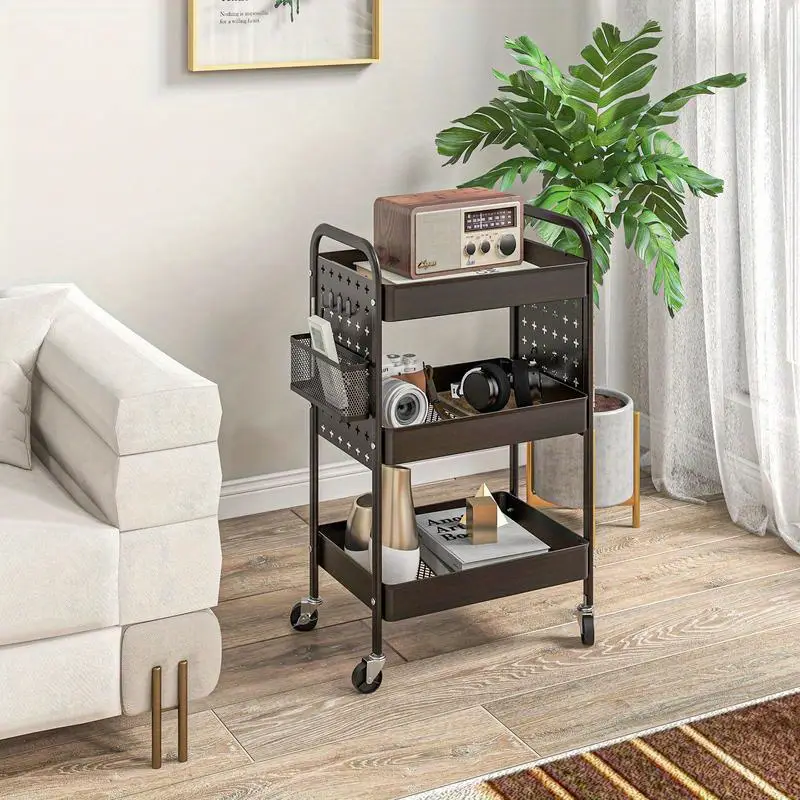 Servírovací stolek, kolečka, kov, černá, MALTA