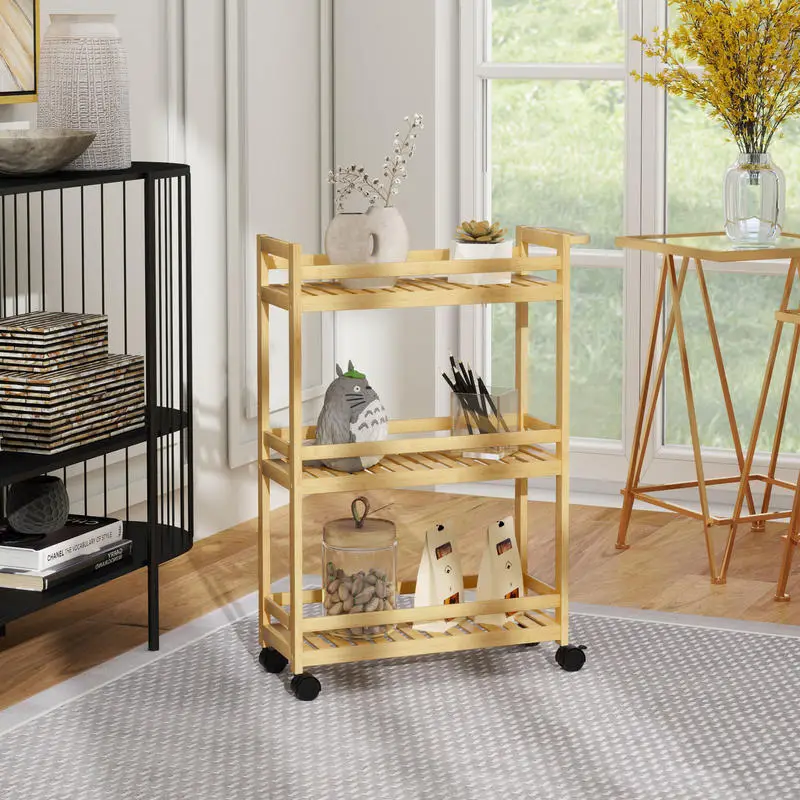 Servírovací stolek, kolečka, přírodní bambus, PERLA