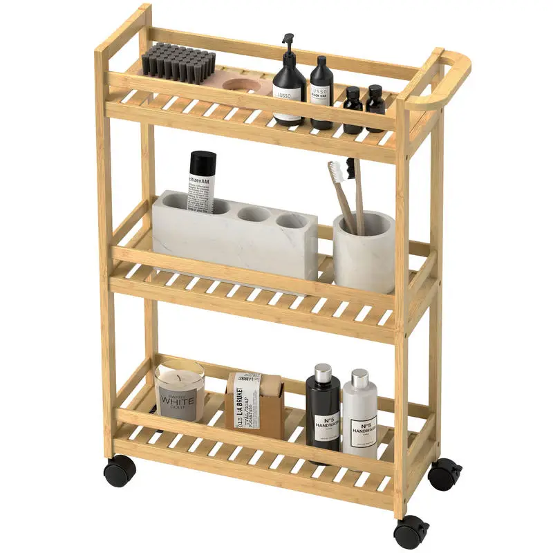 Servírovací stolek, kolečka, přírodní bambus, PERLA