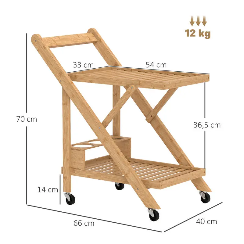 Servírovací stolek, kolečka, masivní bambus, přírodní, LISABON