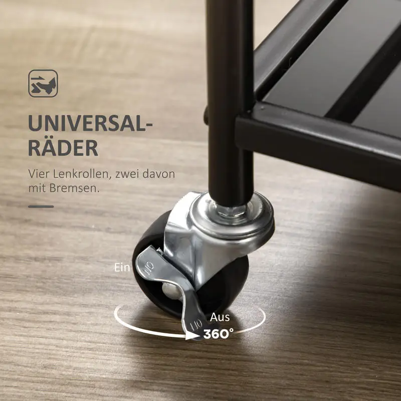 Servírovací stolek, kolečka, kov, tvrzené sklo, černá, sklo čiré, EMPOLI