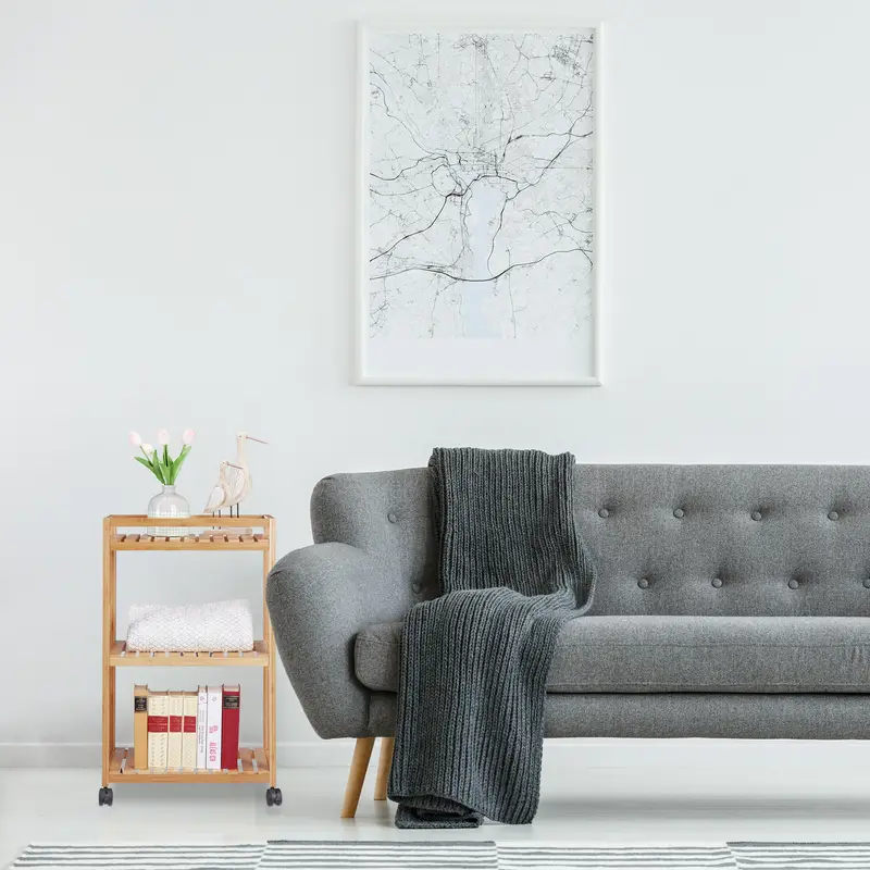 Servírovací stolek, kolečka, přírodní bambusové dřevo, NEAPOL