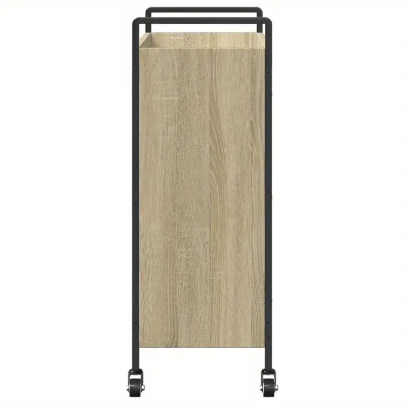 Servírovací stolek, kolečka, kov, dřevo, černá, dub sonoma, FLORENCIE