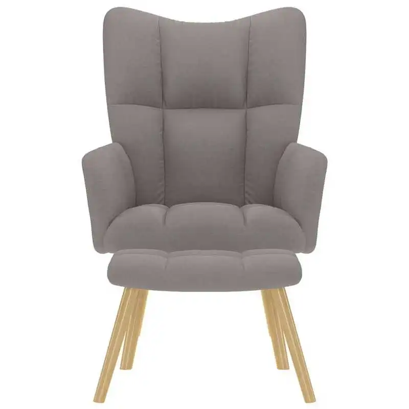 Křeslo ušák, relaxační, s podnožkou, nohy dřevěné, hnědošedá, KOMODO 3