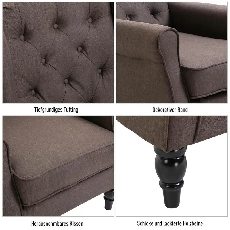 Křeslo ušák, relaxační, nohy dřevo tmavé, látka tmavě hnědá, LILLY