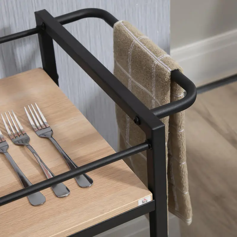 Servírovací stolek, kolečka, kov, dřevo, černá, dub sonoma, MORTON